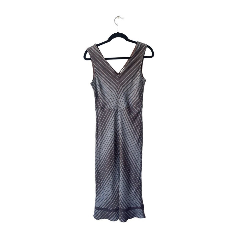 Sundance‎ Linen Midi Dress Size 4 Sleeveless V Neck Fit and Flare Chevron